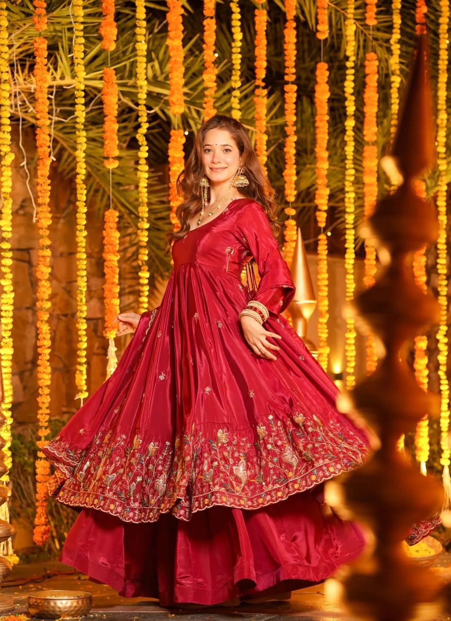 Red Heavy Silk Anarkali Suit