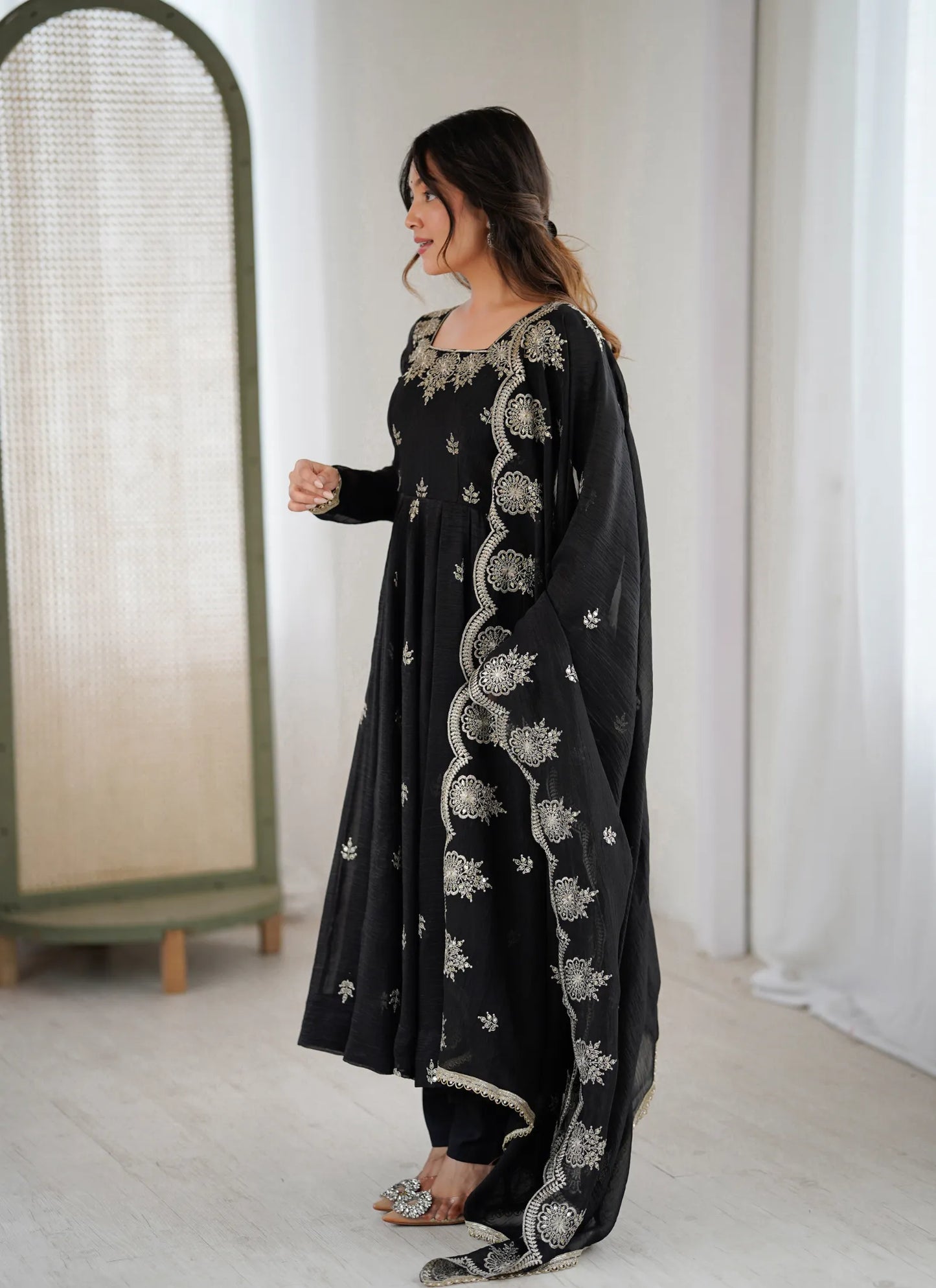 Black Designer Embroidered Anarkali Suit