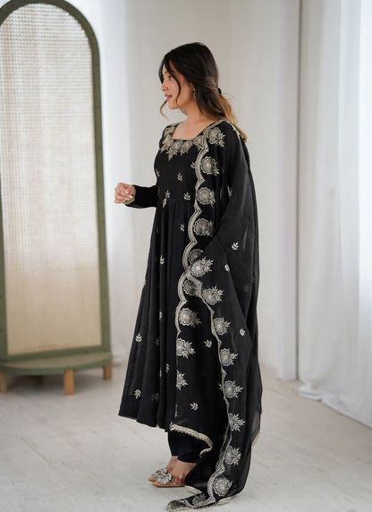 Black Designer Embroidered Anarkali Suit