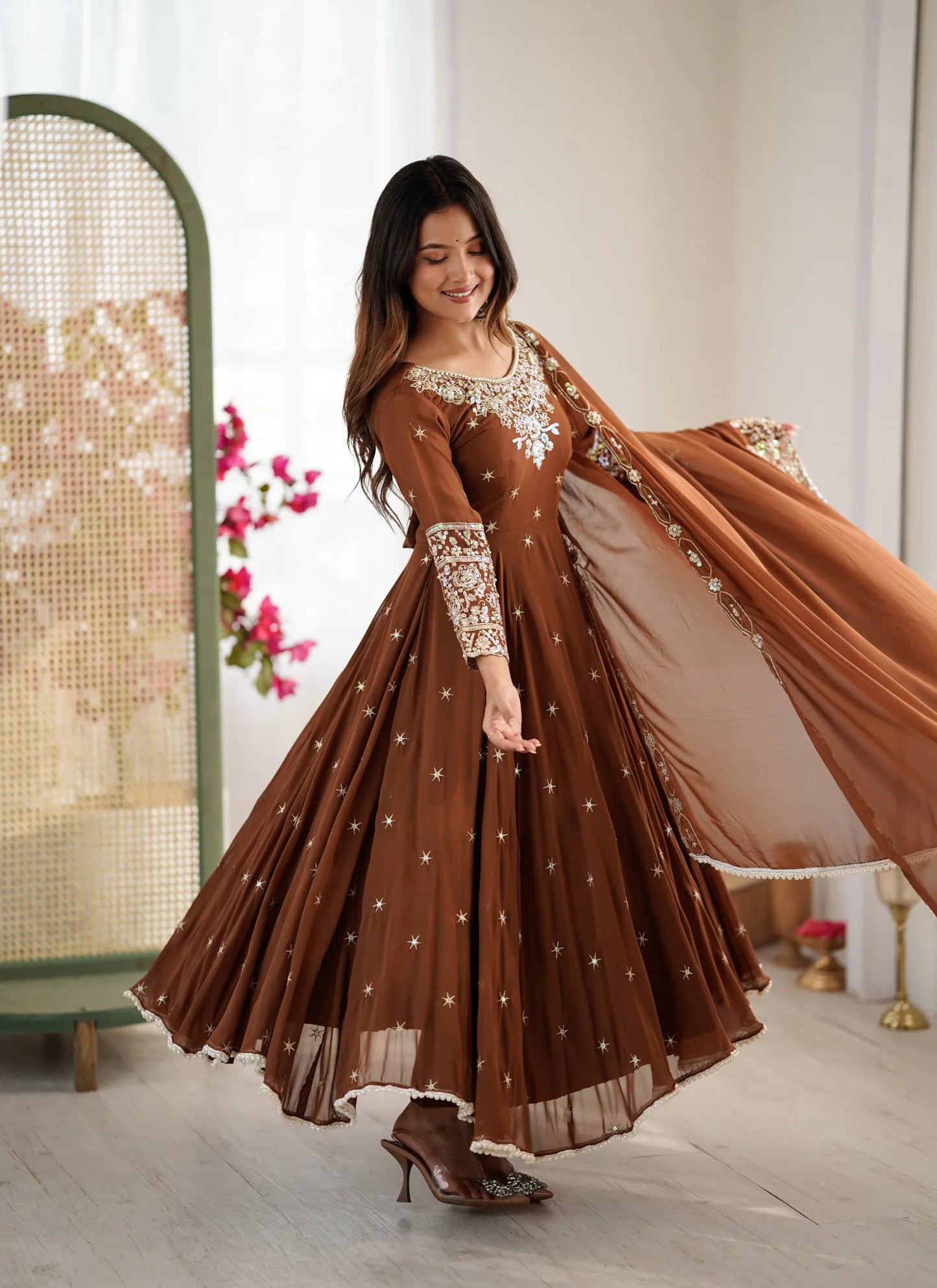 Brown Rembo Sequence Designer Anarkali Suit