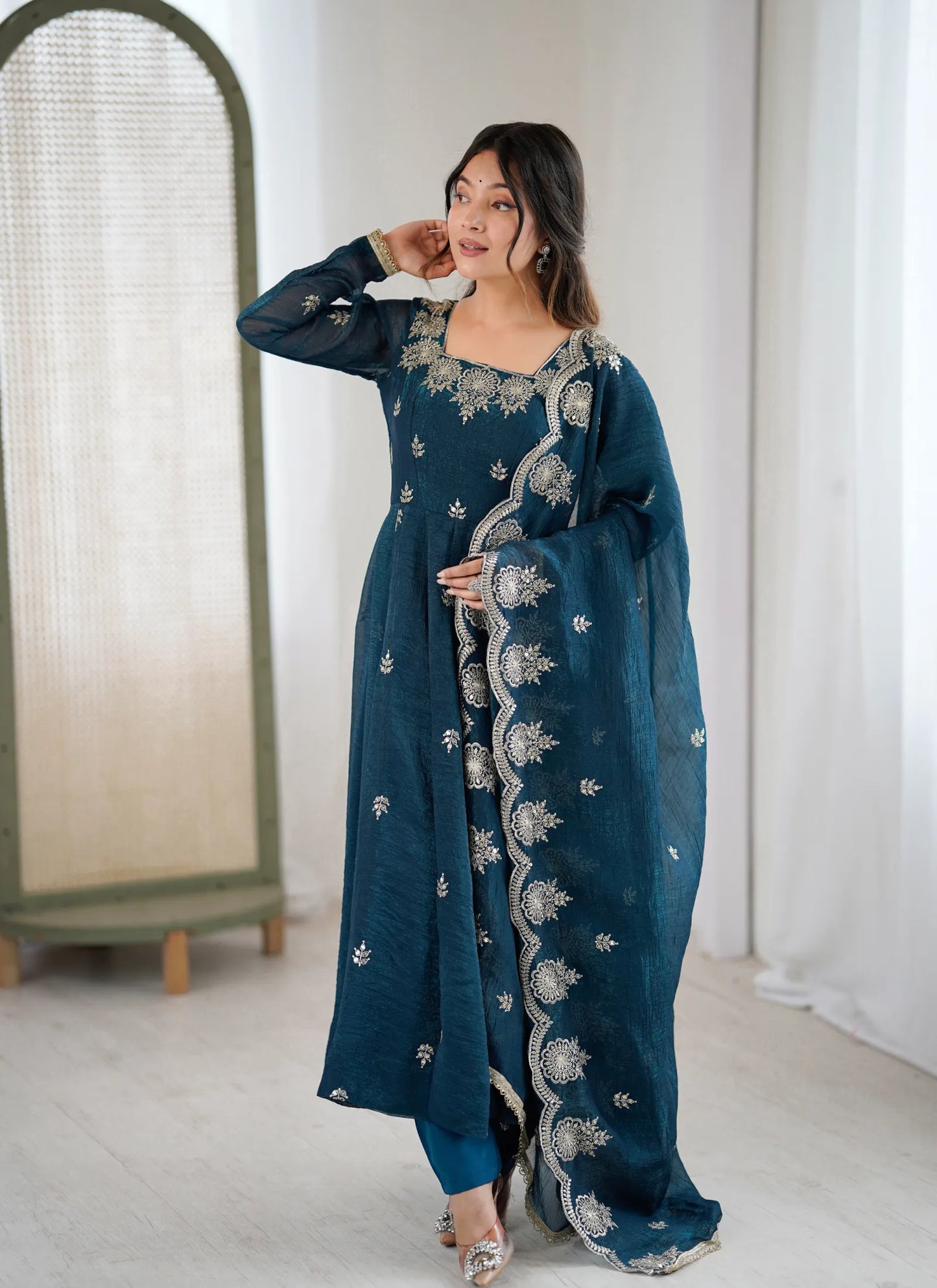 Blue Designer Embroidered Anarkali Suit