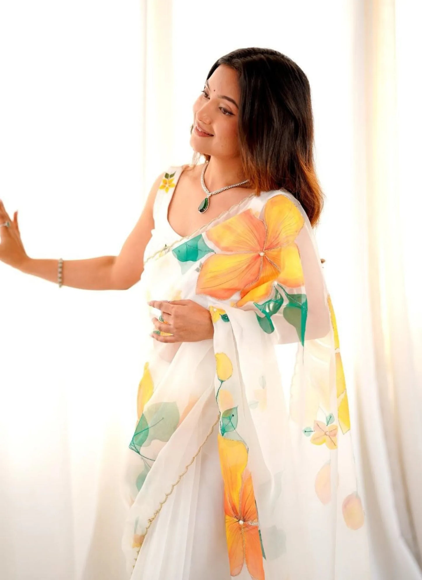 Premium Taby Silk Floral Print Saree