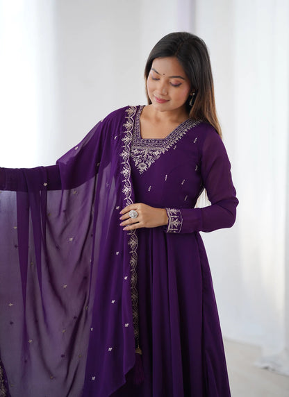 Pure Soft Fox Georgette Anarkali Purple