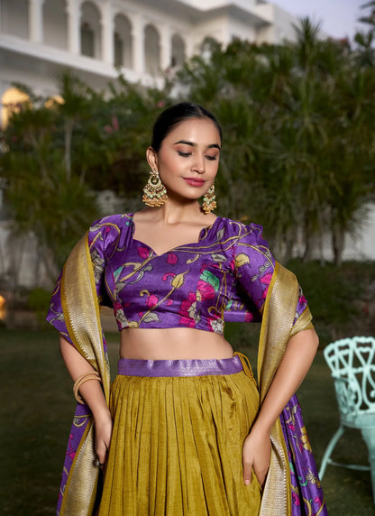 Beautiful Tusser Silk Lehenga Choli Yellow