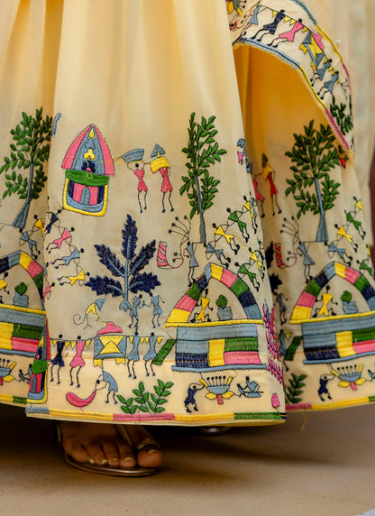 Yellow Embroidered Faux Georgette Gown