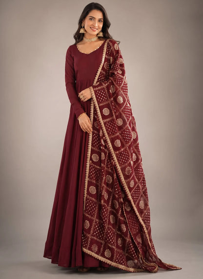 Maroon Heavy Roman Silk Anarkali Suit