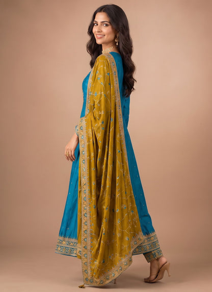 Peacock Vichitra Silk Designer Anarkali Set
