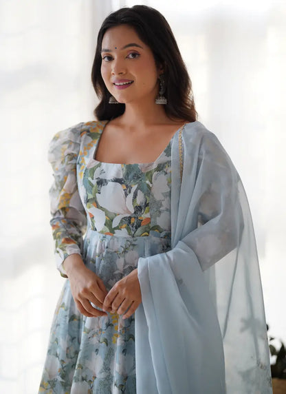 Heavy Pure Soft Organja Silk Floral Anarkali