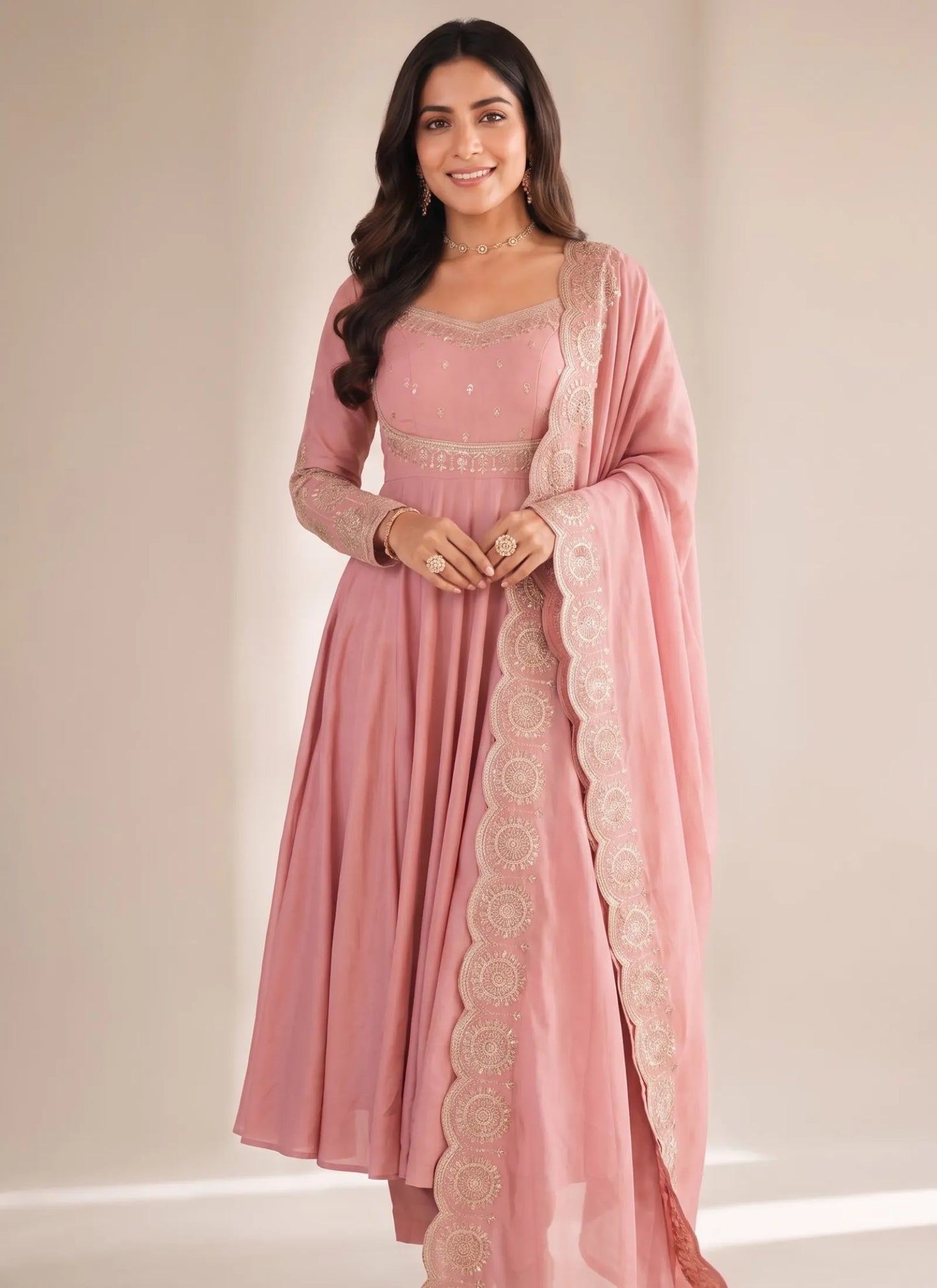 Pink Roman Silk Designer Anarkali Suit