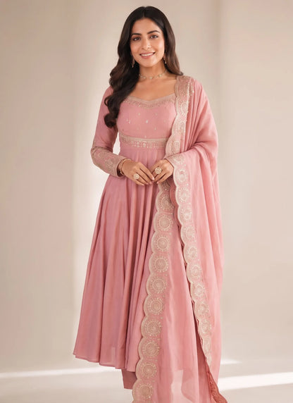 Pink Roman Silk Designer Anarkali Suit