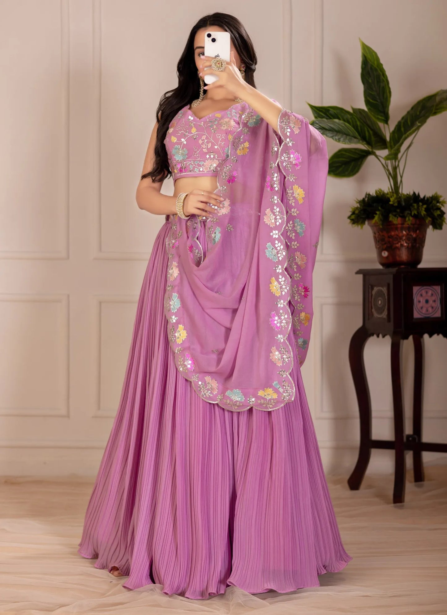 Pink Fox Georgette Lehenga Choli