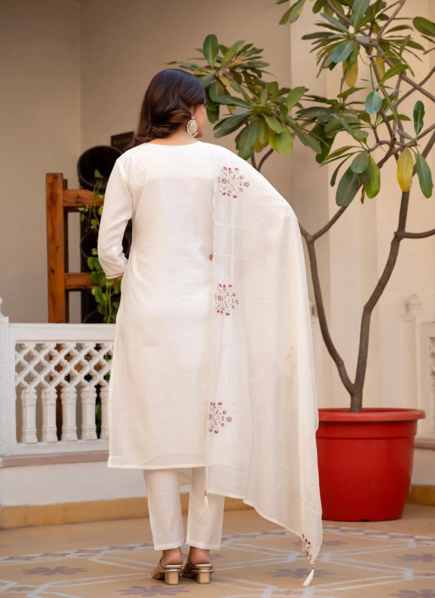 White Pure Viscose Designer Kurti Set