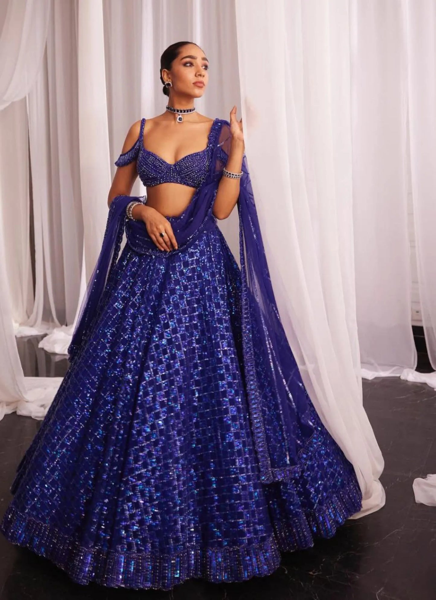 Premium Butterfly Net Lehenga Choli Blue