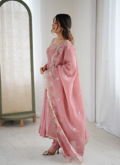 Light Pink Designer Embroidered Anarkali Suit