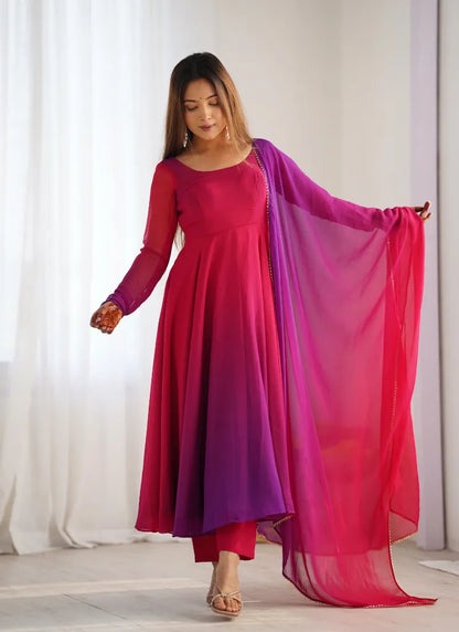 Heavy Pure Soft Fox Georgette Anarkali Dark Pink