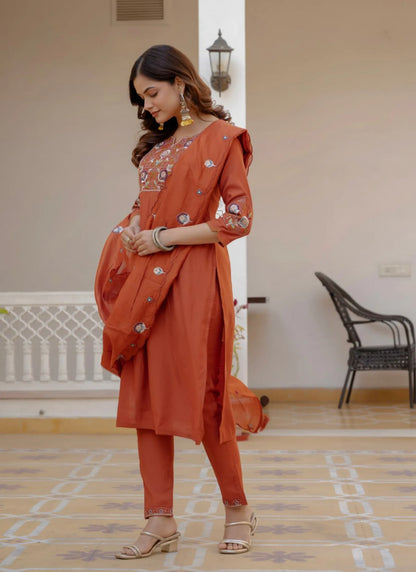 Orange Pure Viscose Designer Kurta Set