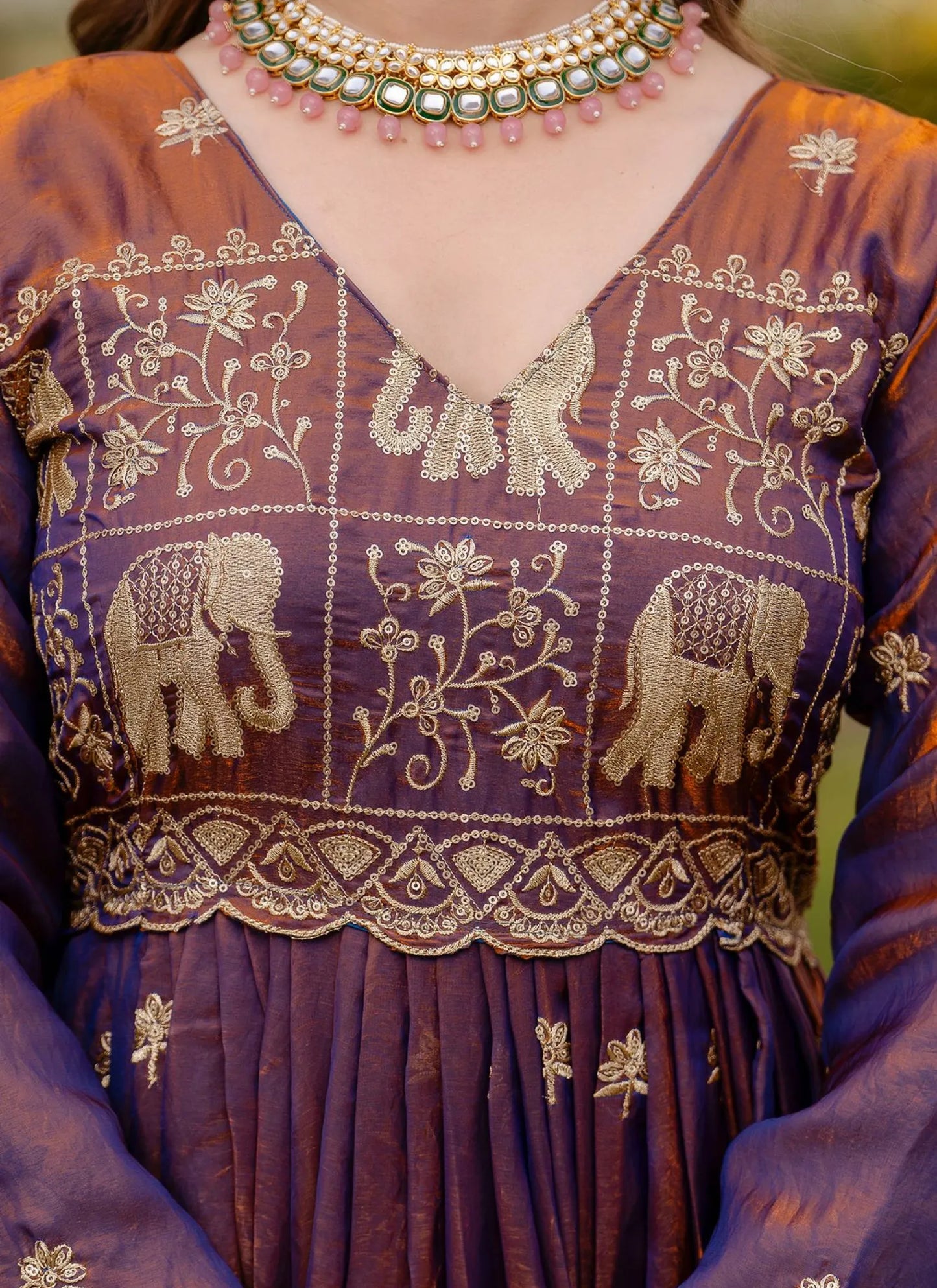 Dusty Purple Embroidered Fendy Satin Gown