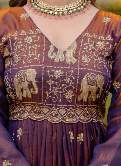 Dusty Purple Embroidered Fendy Satin Gown