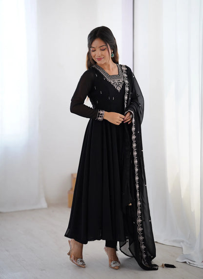 Pure Soft Fox Georgette Anarkali Black