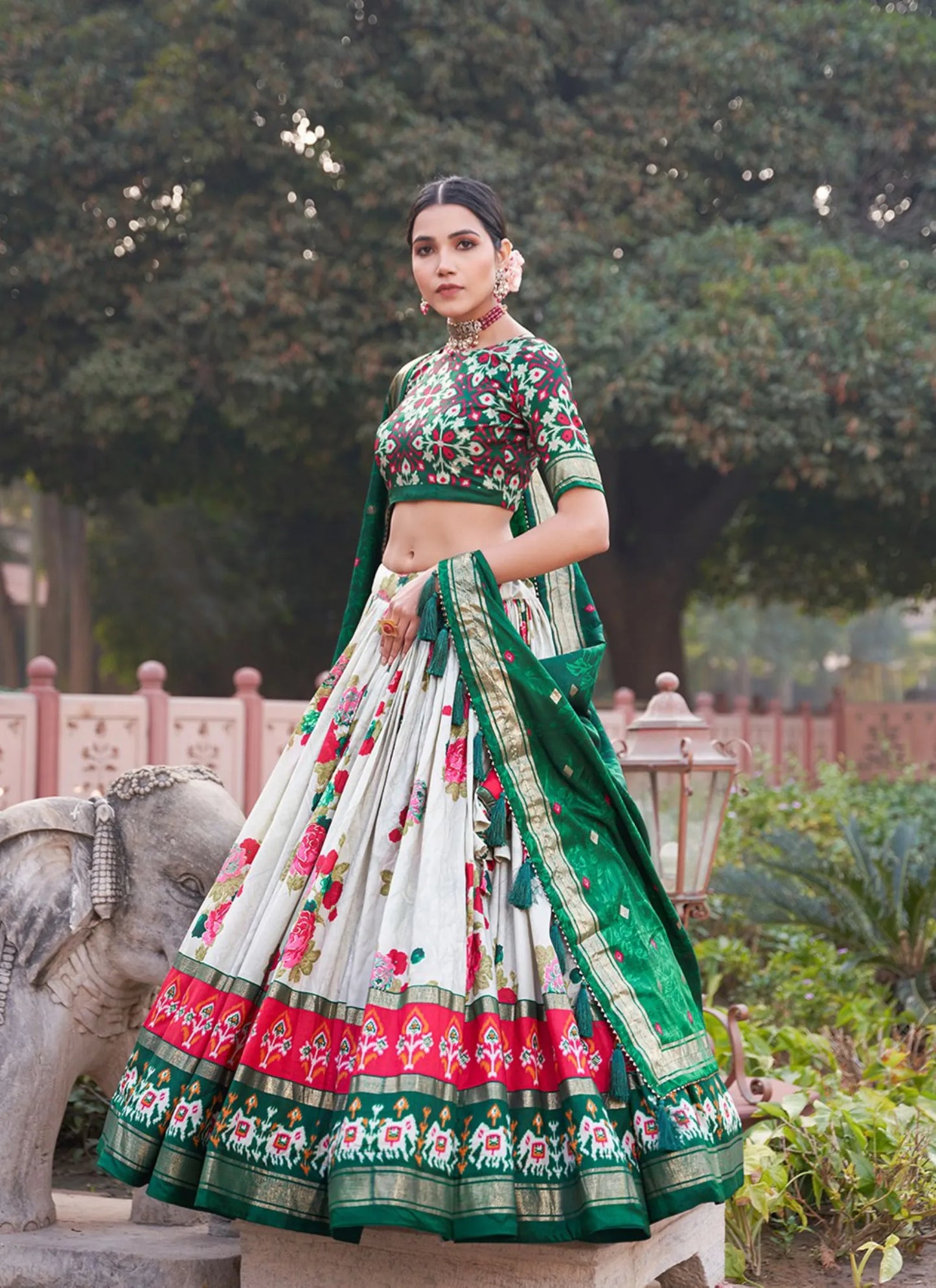 Green Floral Print Lehenga Choli