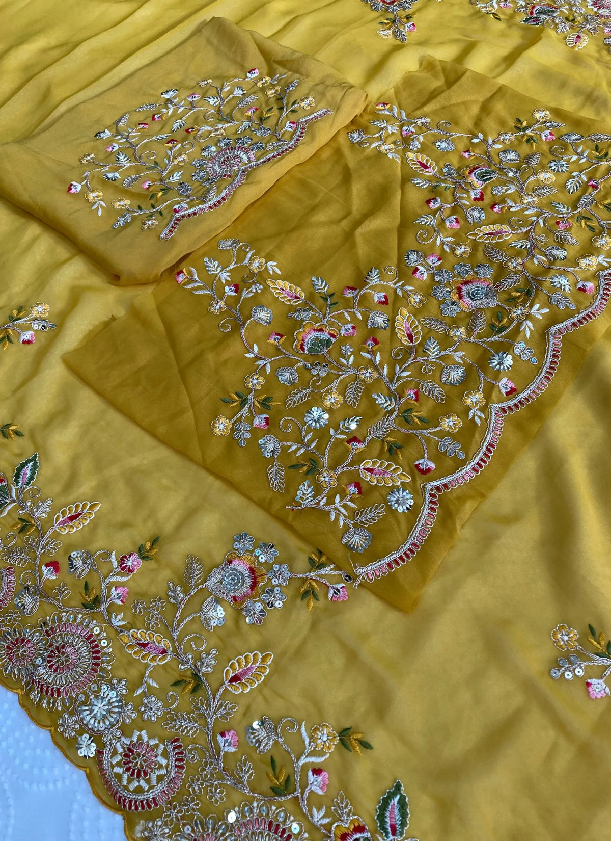 Yellow Party Wear Soft Star Georgette Saree
