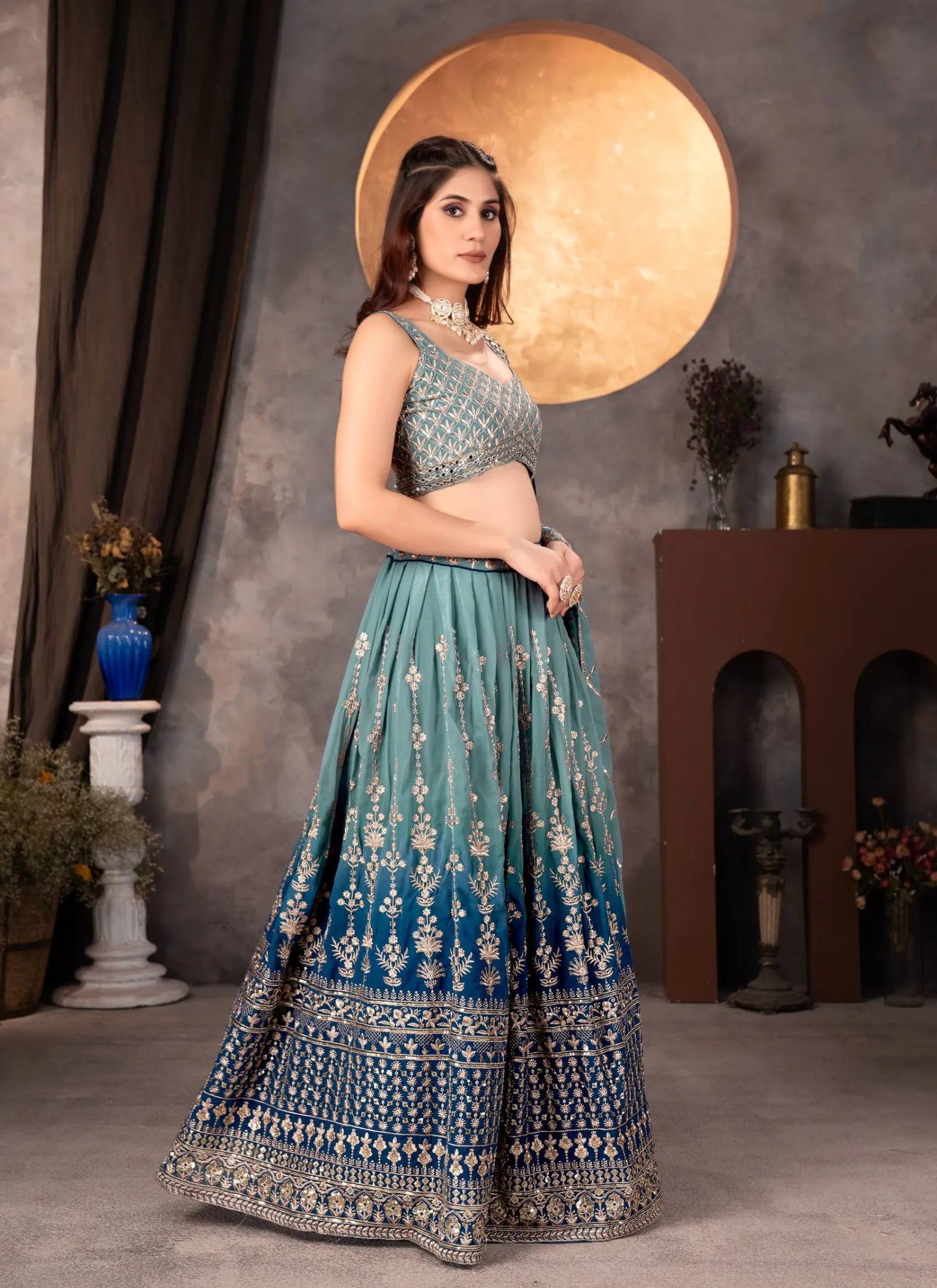 Premium Faux Georgette Lehenga Choli Sky