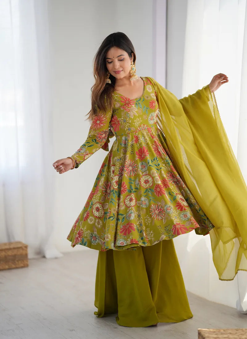 Heavy Pure Soft Romansilk Chanderi Discharge Print Fabric Mehndi