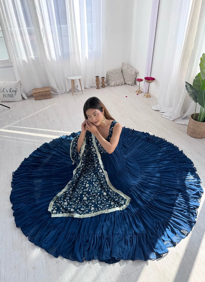Pure Soft Georgette Anarkali Teal Blue