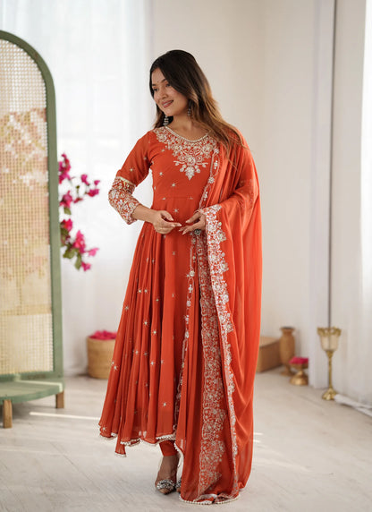 Orange Rembo Sequence Designer Anarkali Suit