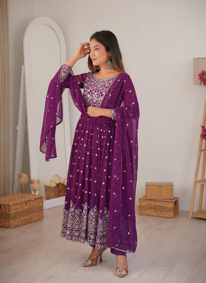 Purple Heavy Faux Georgette Anarkali Suit
