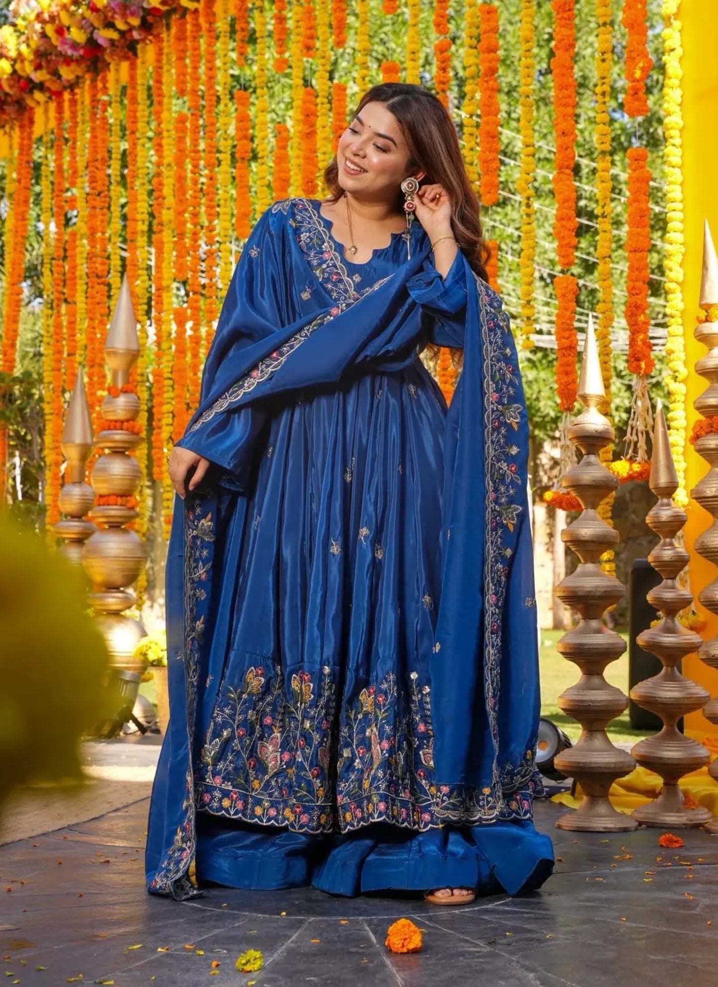 Blue Heavy Silk Anarkali Suit