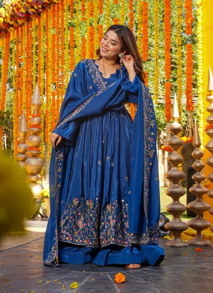 Blue Heavy Silk Anarkali Suit
