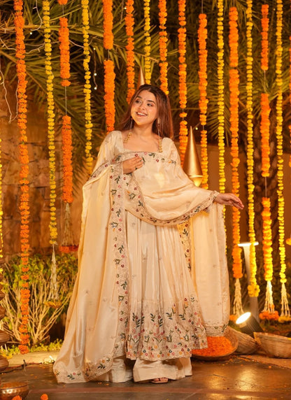 Off-White Heavy Silk Anarkali Suit