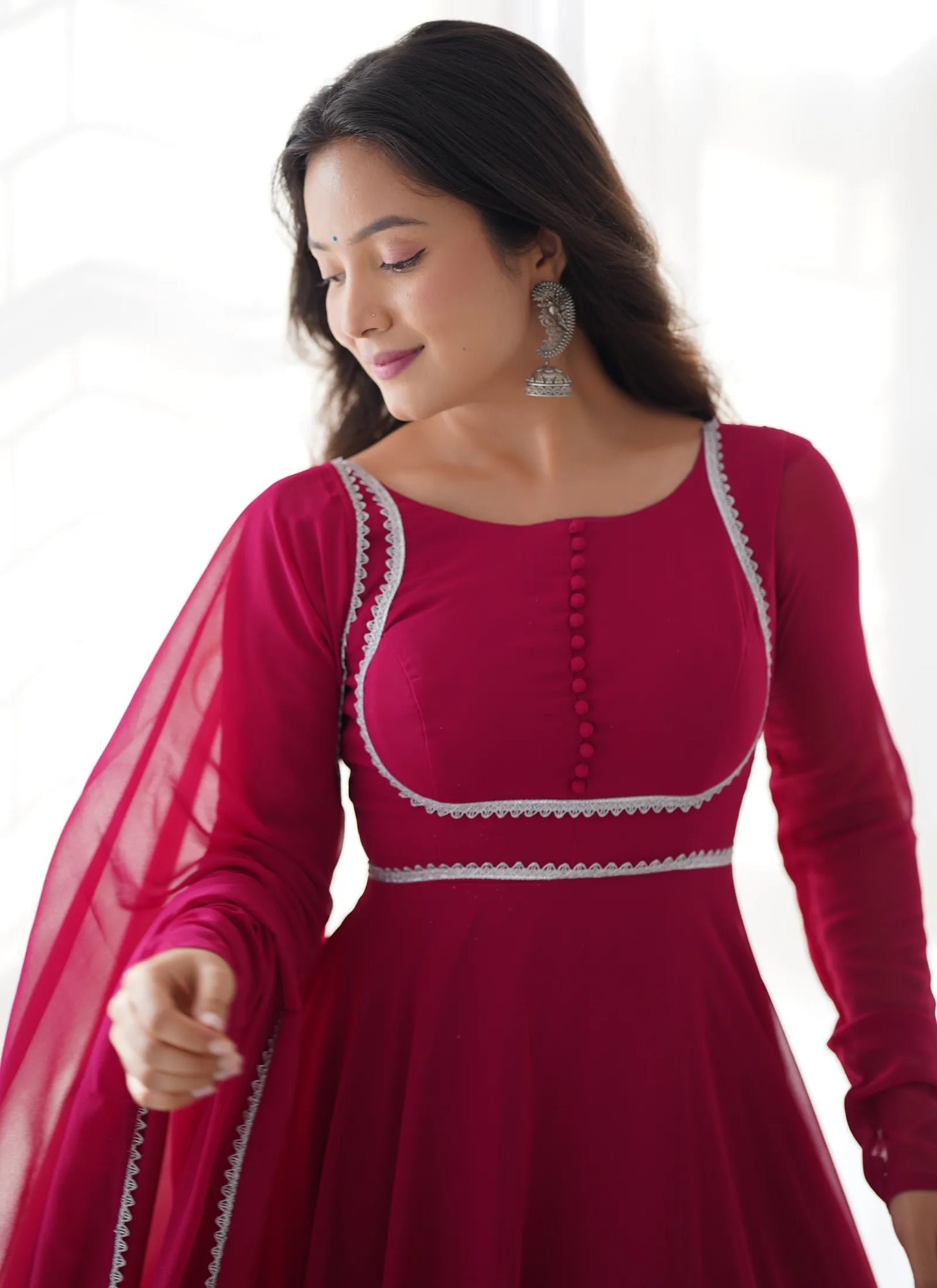 Pure Soft Fox Georgette Anarkali Pink