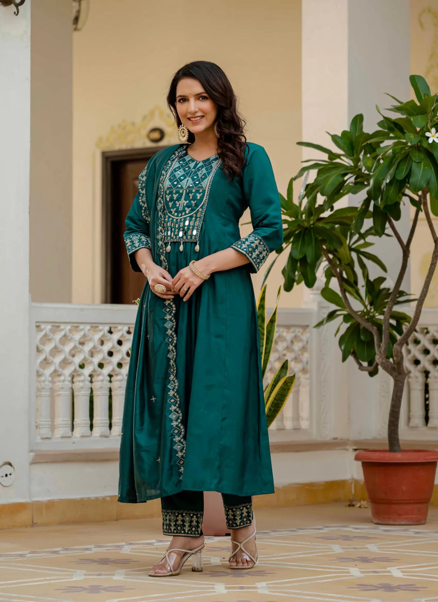 Beautiful Roman Silk Anarkali Kurti Teal