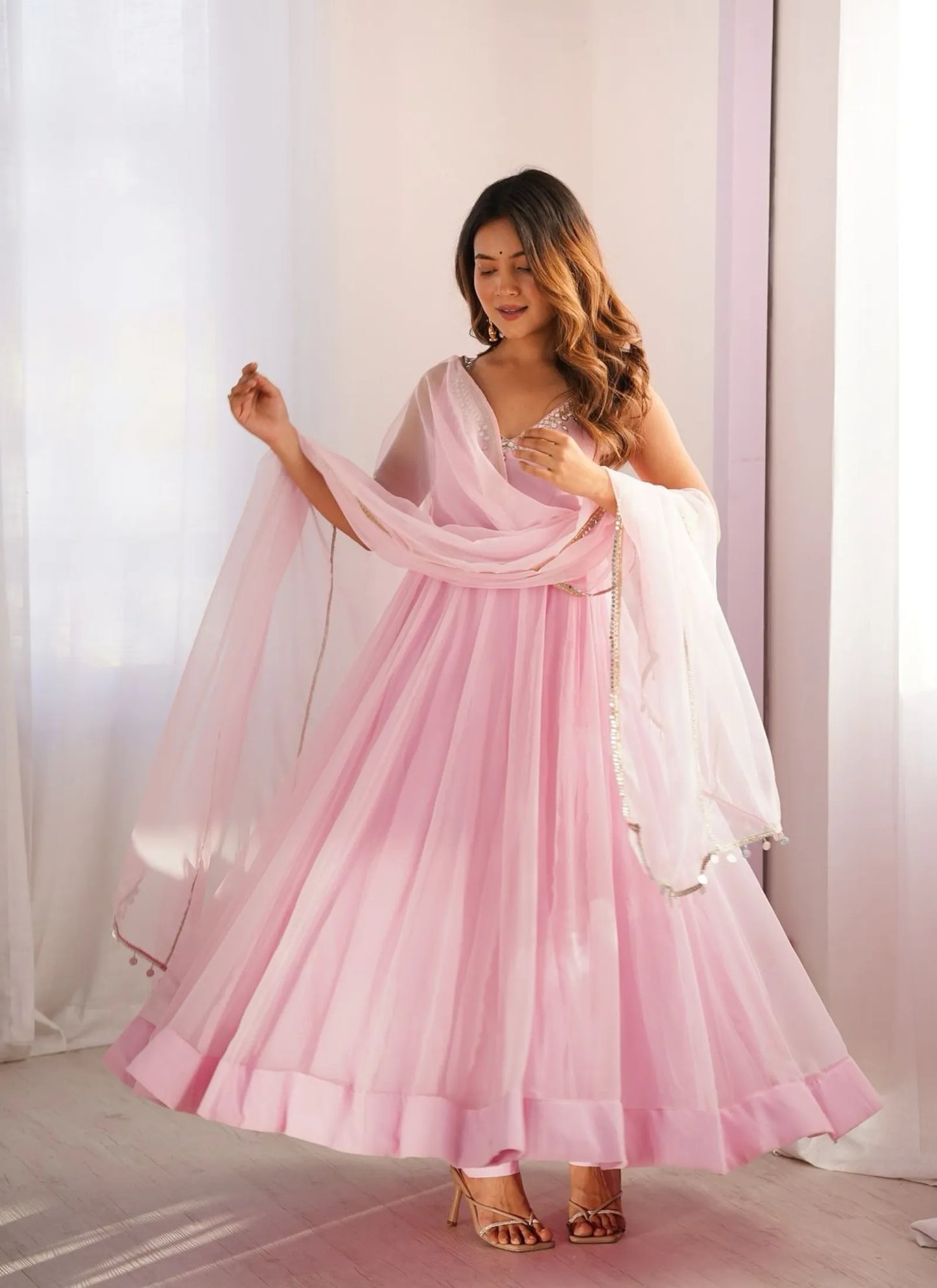 Georgette Anarkali Suit Baby Pink