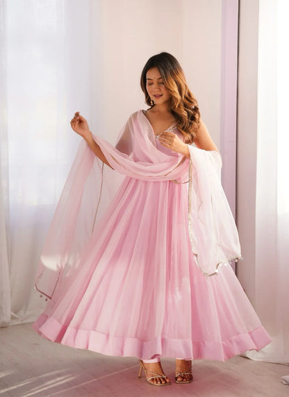 Georgette Anarkali Suit Baby Pink