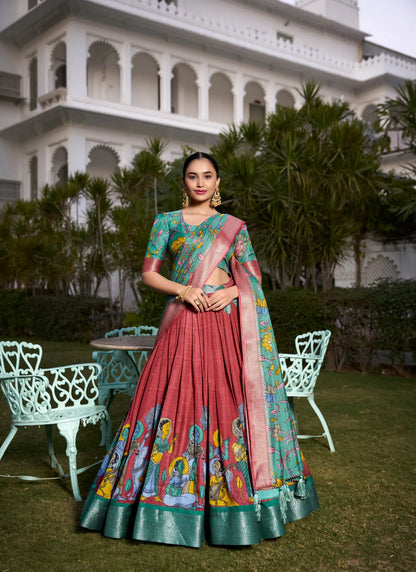 Beautiful Tusser Silk Lehenga Choli Red