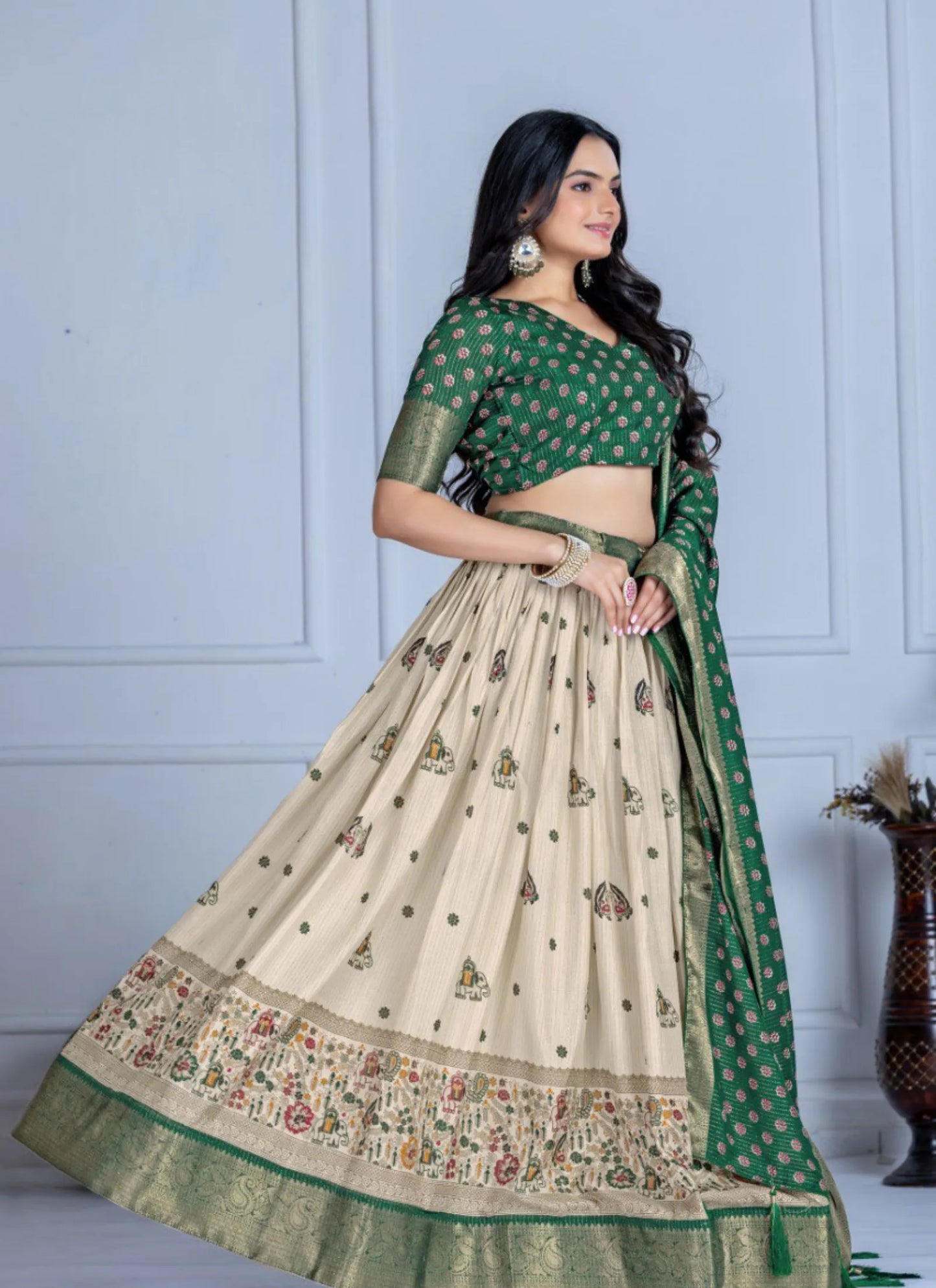 Green Heavy Lichi Fabric Lehenga Choli
