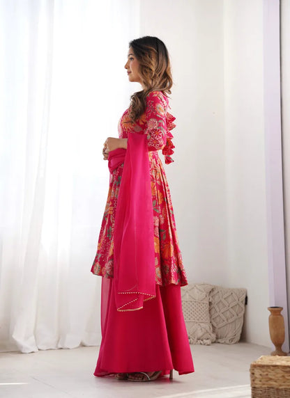 Heavy Pure Soft Romansilk Chanderi Discharge Print Fabric Rani