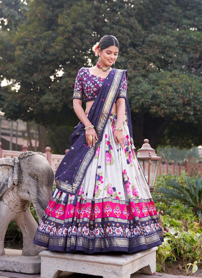 Navy Blue Floral Print Lehenga Choli
