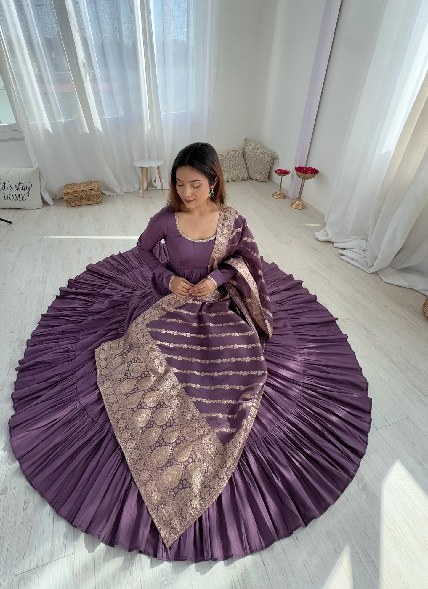 Heavy Pure Romansilk Anarkali Mauve