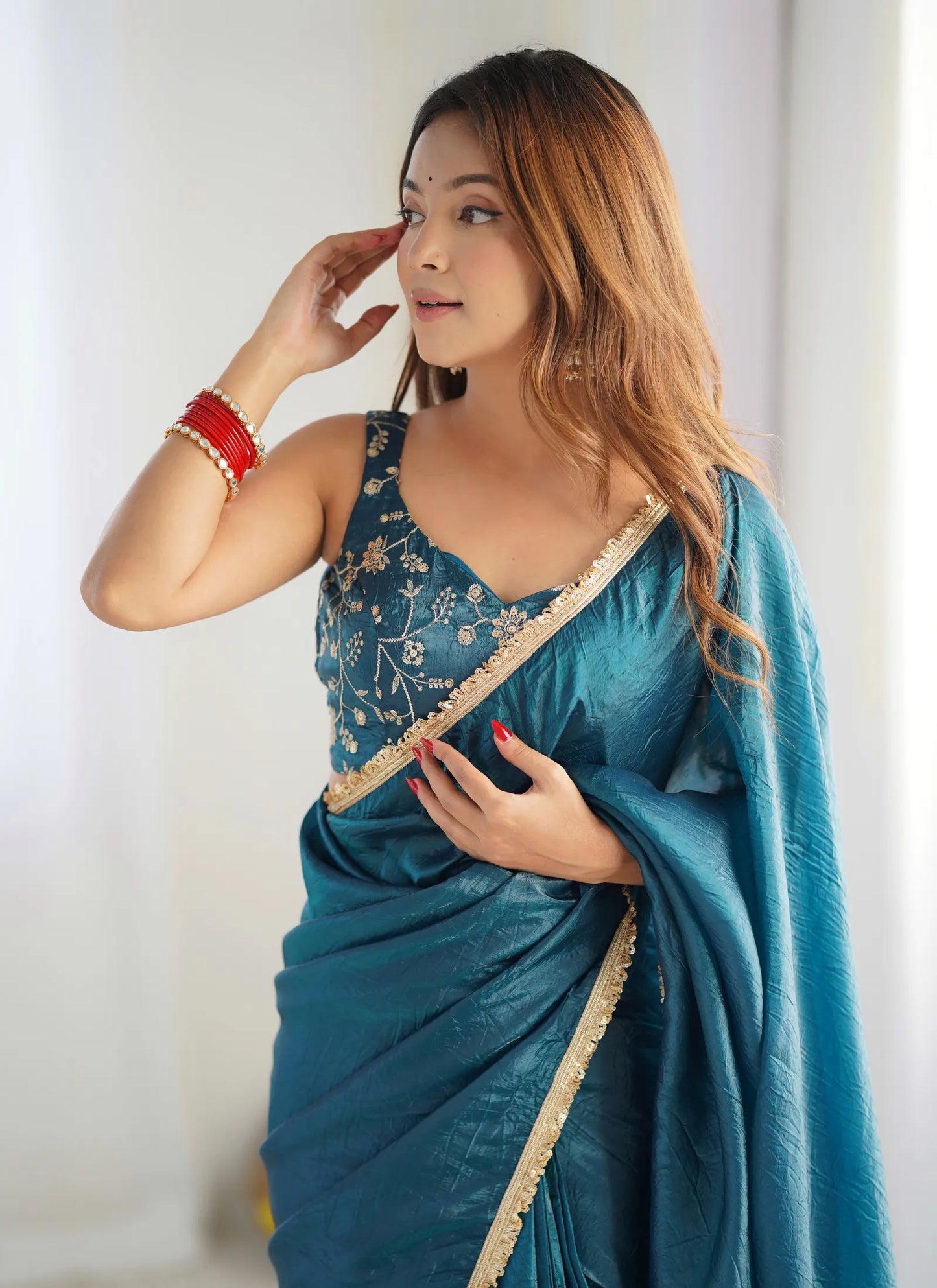 Premium Tissue Silk Saree Teal Blue