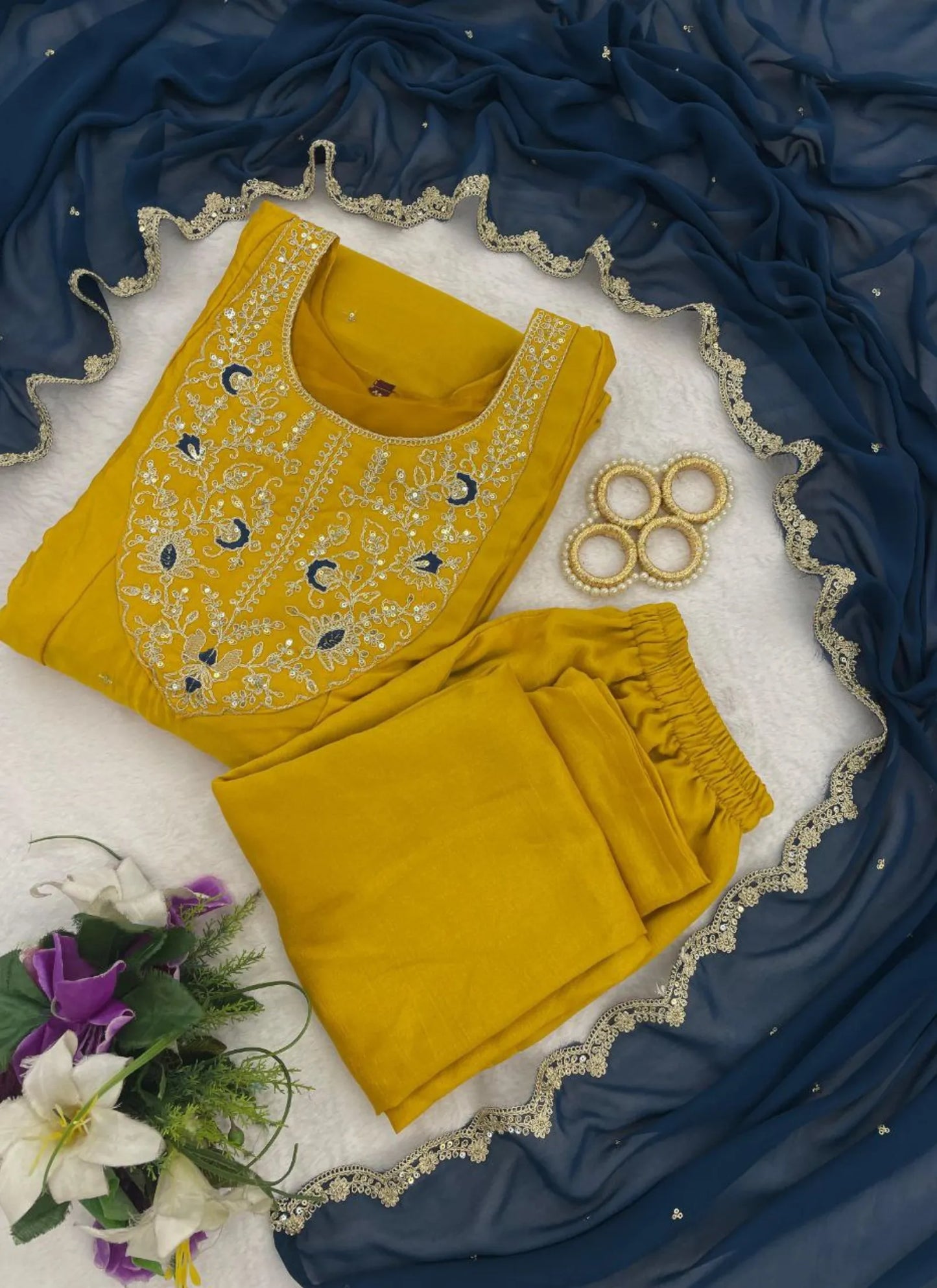 Premium Anarkali Kurti Set Yellow