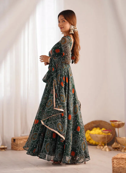 Pure Soft Lightweight Chiffon Anarkali Green