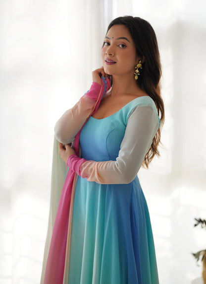 Pure Soft Georgette Anarkali Sky