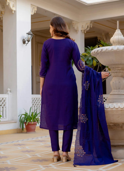 Purple Pure Viscose Designer Kurti Set
