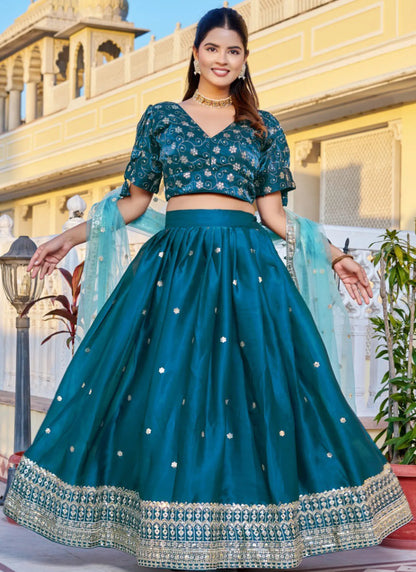 Rama Heavy Embroidery With Zari Thread Lehenga Choli