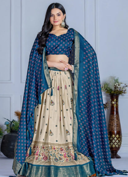Blue Heavy Lichi Fabric Lehenga Choli