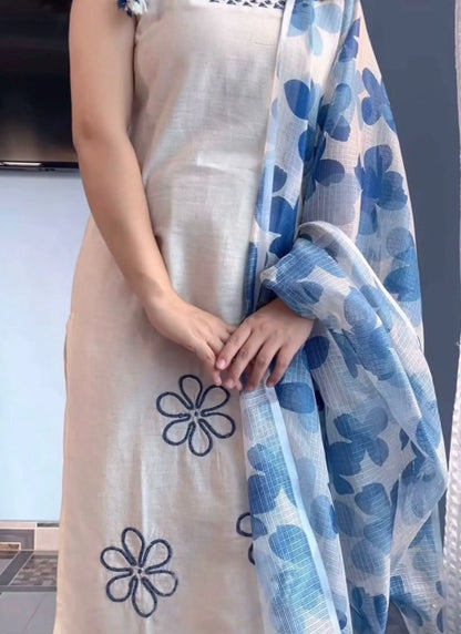 Blue Rayon Slub beautiful Suit Set